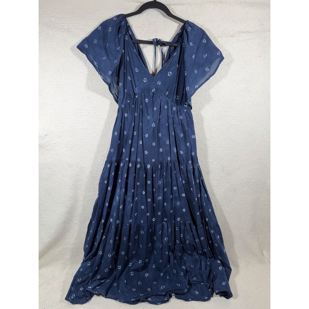 Madewell Shibori Tie Dye Maxi Dress Women 6 Navy Cotton Tiered Boho Cottagecore